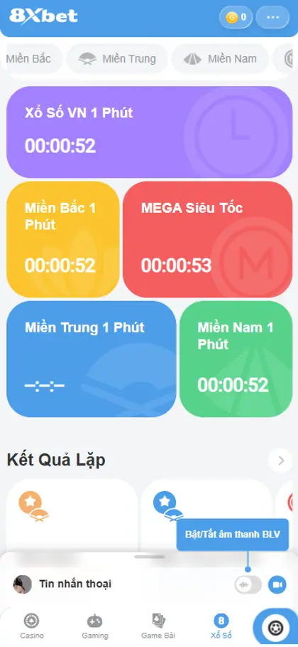 Kết quả và thống kê kết quả lặp trong sảnh xổ số 8Xbet
