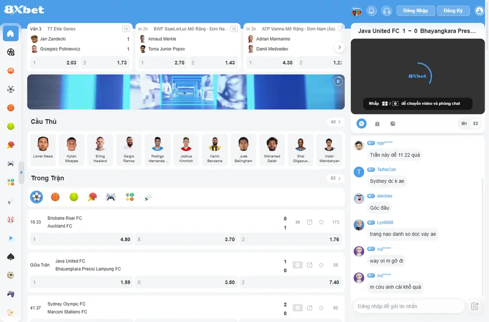 Trang chủ 8Xbet giao diện tiếng Việt với các trận trong trận và sắp diễn ra